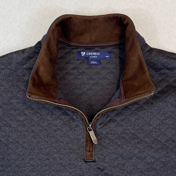 Cremieux Men’s 1/4 Zip Quilted Dark Gray Pullover. Large. - Picture 2 of 9